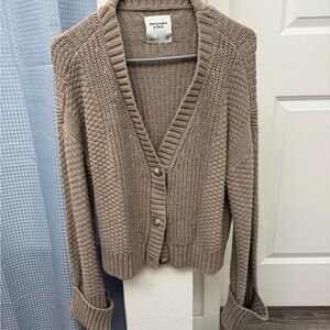 Abercrombie & Fitch Tan Cardigan Sweater with Chunky Knit and Relaxed Fit